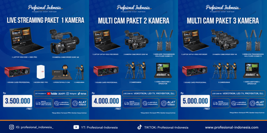 Paket Multi Camera Live Streaming Profesional Indonesia - 1, 2, dan 3 Kamera
